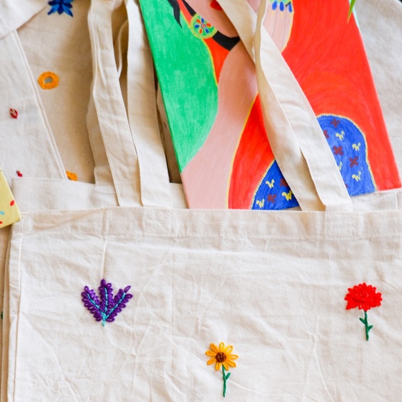 Hand embroidered canvas tote bag - Picture 2 of 7